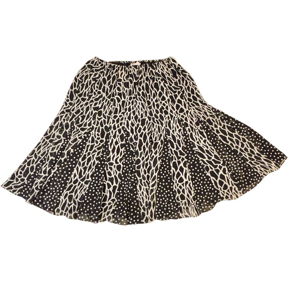 Jessica London plus-size gored midi skirt black & white mixed-print pattern 14W